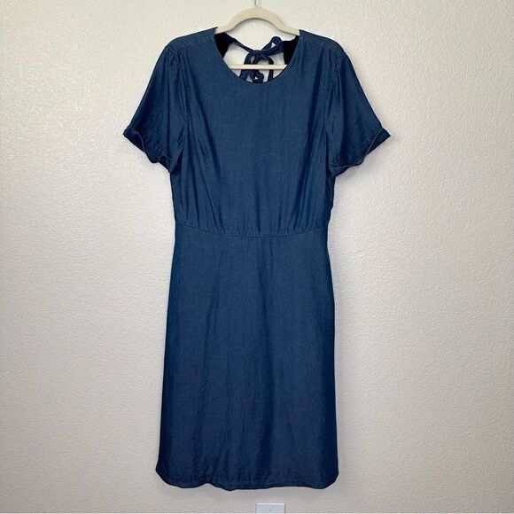 Banana Republic 100% Lyocell Chambray Bow Back Short Sleeves Dress - Picture 1 of 12